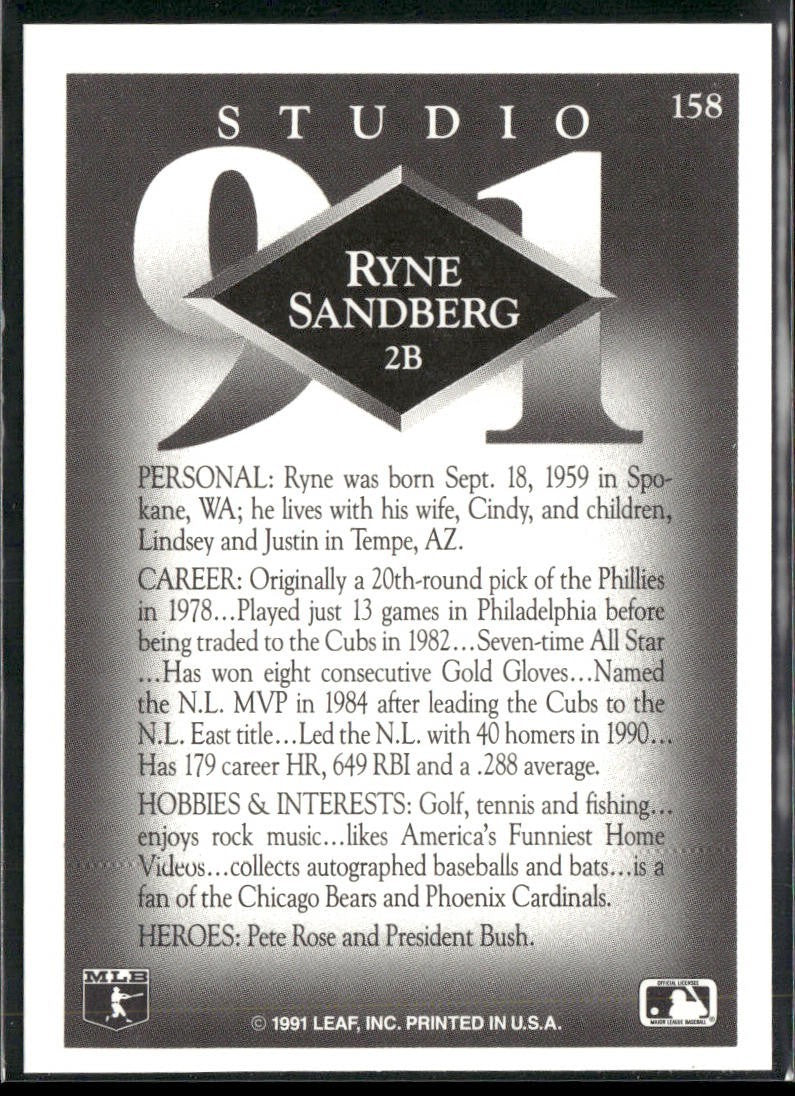 Ryne Sandberg Lot Bundle 10 Different Baseball Cards RS001 Cubs back