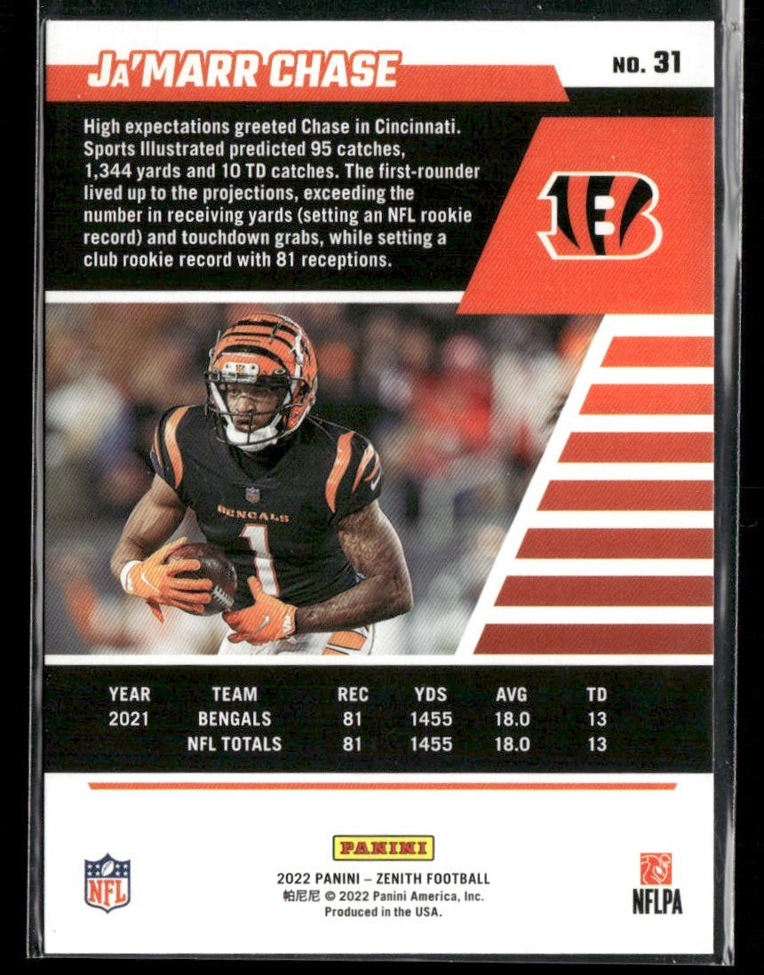 Ja'Marr Chase Player Lot Bundle 10 Different Football Cards JC001 Bengals 2 RC back