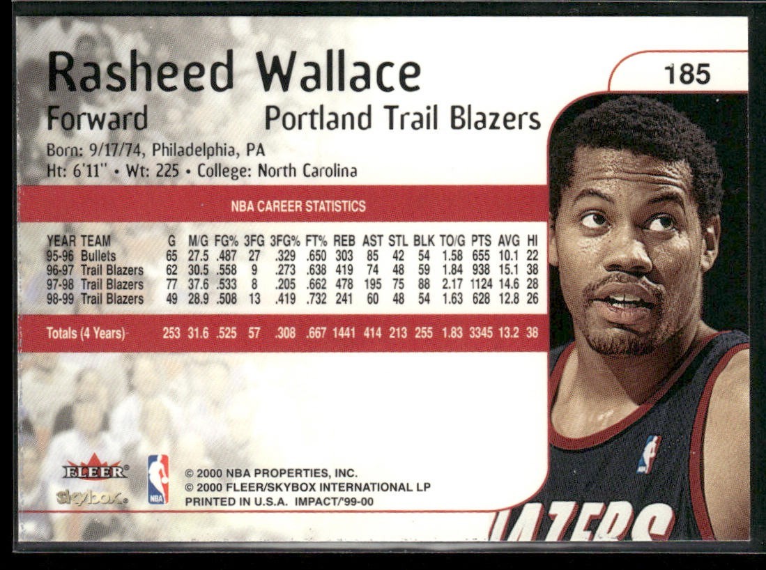Rasheed Wallace Player Lot Bundle 10 Basketball Cards RW001 Bullets 1 RC back