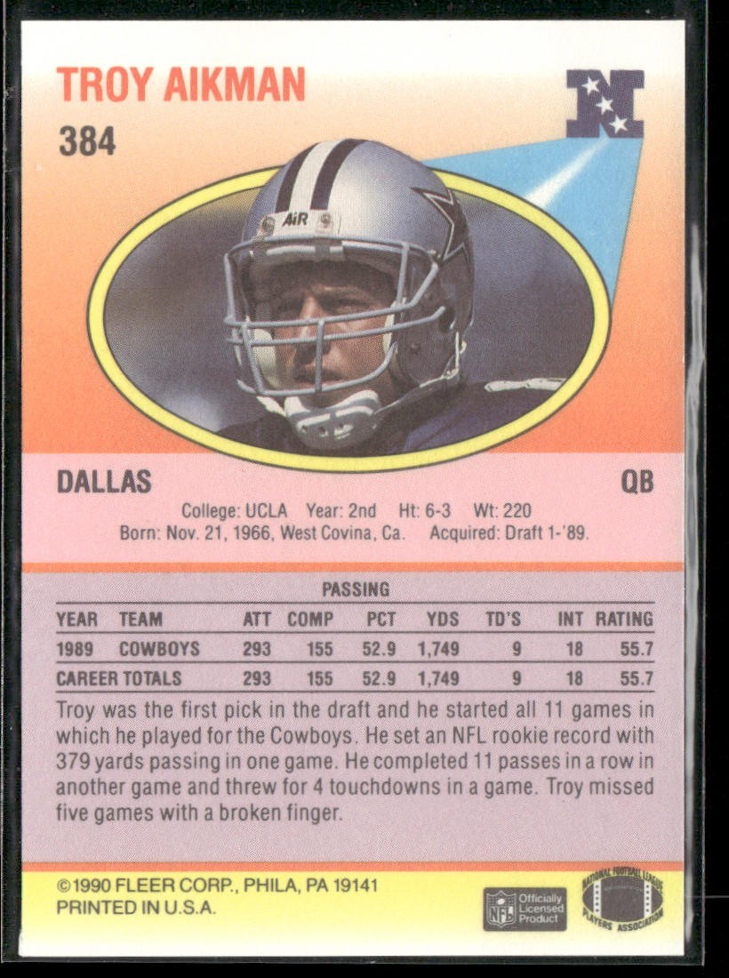 Troy Aikman Player Lot Bundle 10 Different Football Cards TA002 Cowboys back
