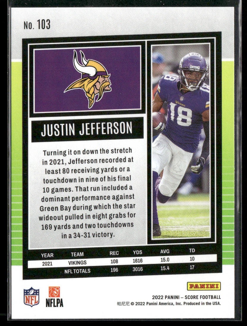 Justin Jefferson Player Lot Bundle 10 Different Football Cards JJ002 Vikings back