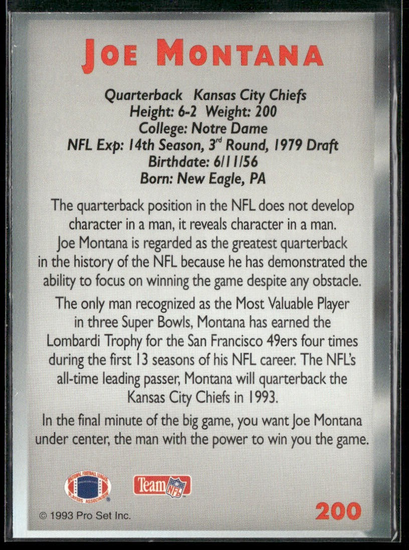 Joe Montana Player Lot Bundle 10 Different Football Cards JM002 49ers Chiefs back