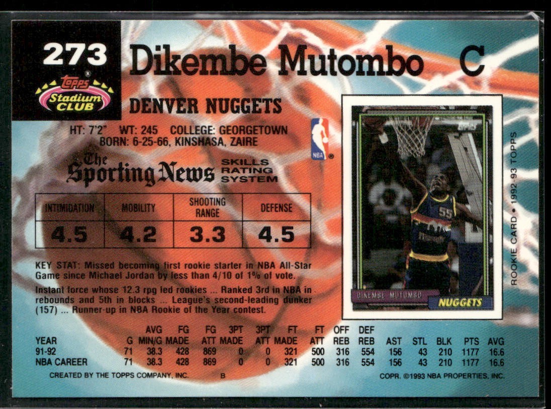Dikembe Mutombo Player Lot Bundle 10 Basketball Cards DM003 Nuggets Hawks 1 RC back