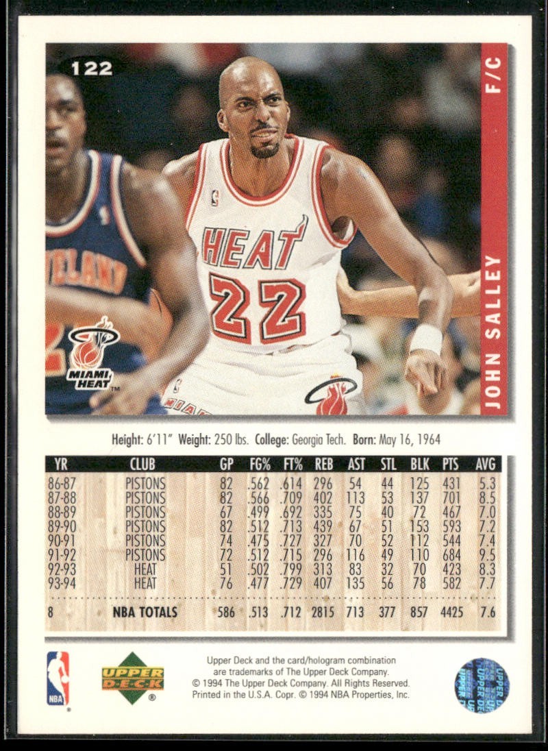 John Salley Player Lot Bundle 10 Basketball Cards JS001 Heat Pistons back