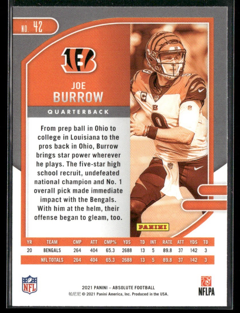 Joe Burrow Player Lot Bundle 10 Different Football Cards JB001 Bengals back