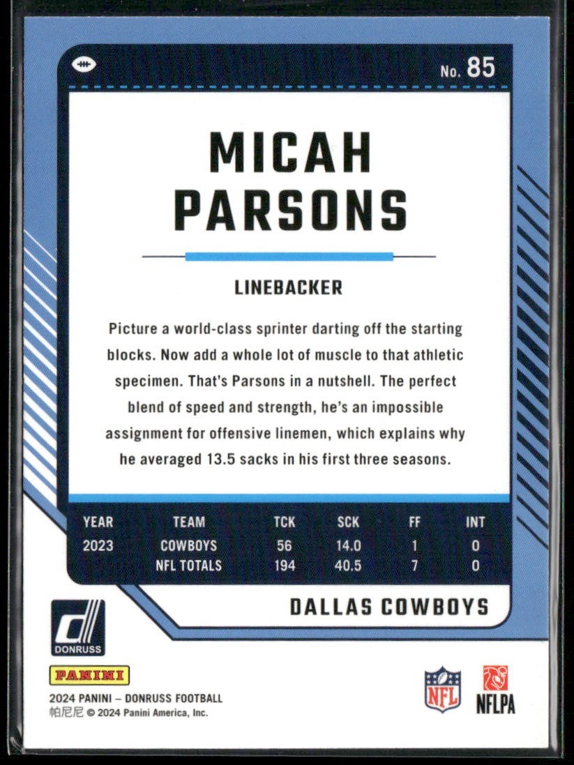 Micah Parsons Player Lot Bundle 10 Different Football Cards MP001 Cowboys back