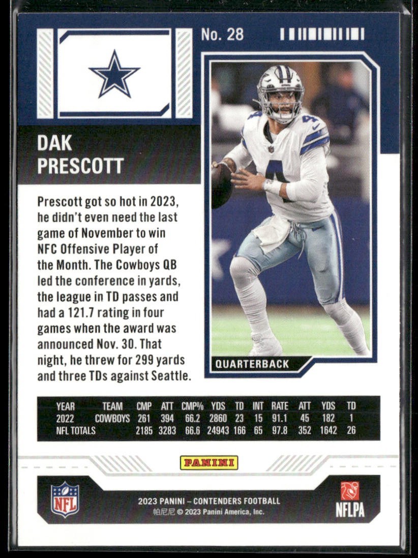 Dak Prescott Player Lot Bundle 10 Different Football Cards DP002 Cowboys back