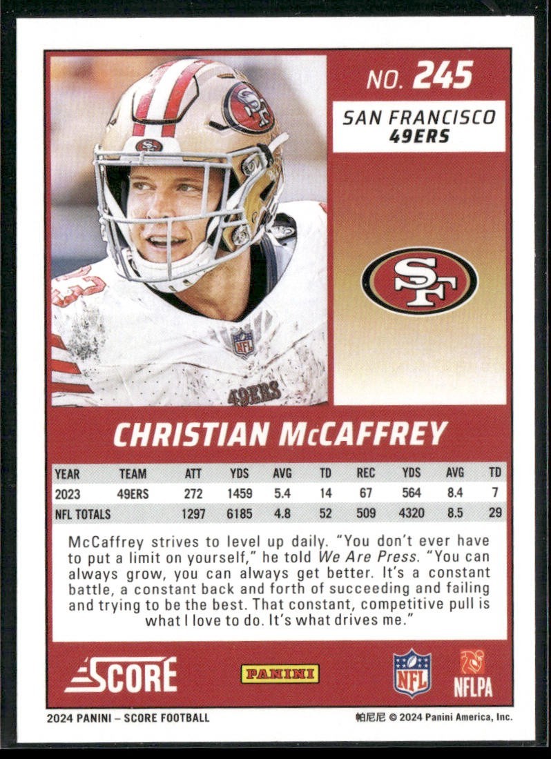 Christian McCaffrey Player Lot Bundle 10 Different Football Cards CM002 back