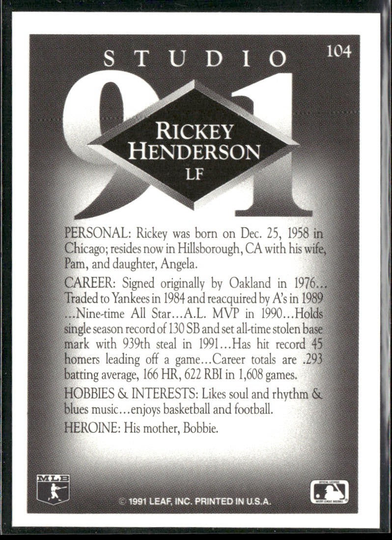 Rickey Henderson Lot Bundle 10 Different Baseball Cards RH002 Athletics back