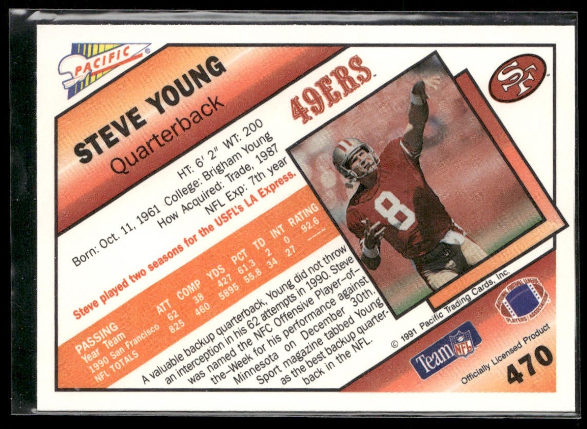 Steve Young Player Lot Bundle 10 Different Football Cards SY003 49ers back