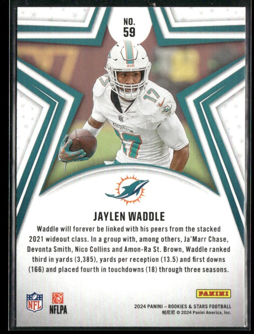 Jaylen Waddle Player Lot Bundle 10 Different Football Cards JW003 Dolphins 2 RC back