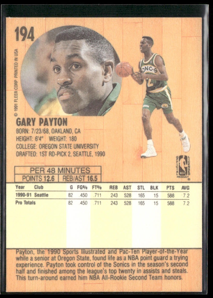Gary Payton Player Lot Bundle 10 Basketball Cards GP002 Supersonics back