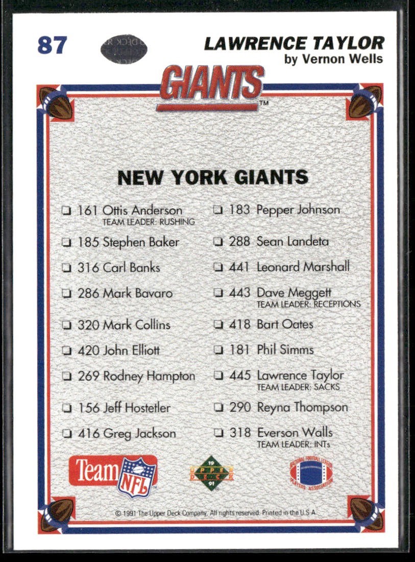 Lawrence Taylor Player Lot Bundle 10 Different Football Cards LT002 Giants back