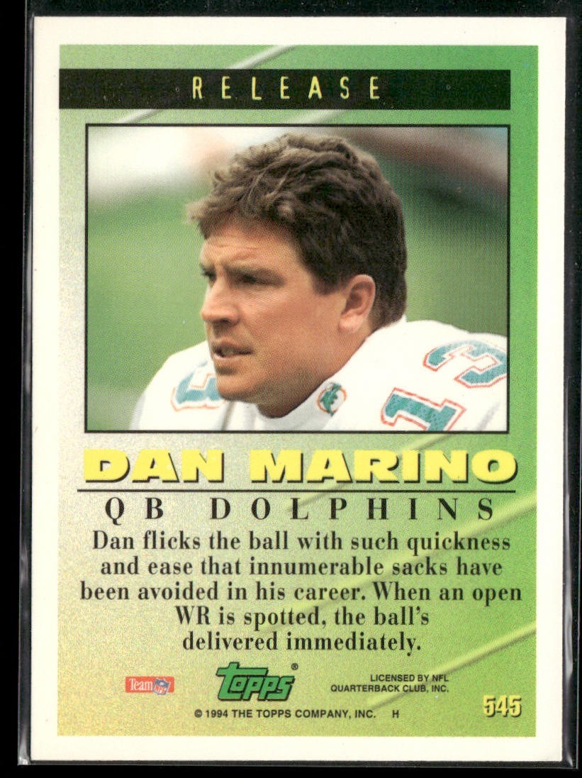 Dan Marino Player Lot Bundle 10 Football Cards DM009 Dolphins back