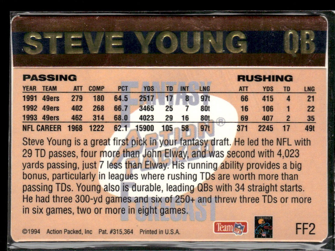 Steve Young Player Lot Bundle 10 Different Football Cards SY008 49ers back