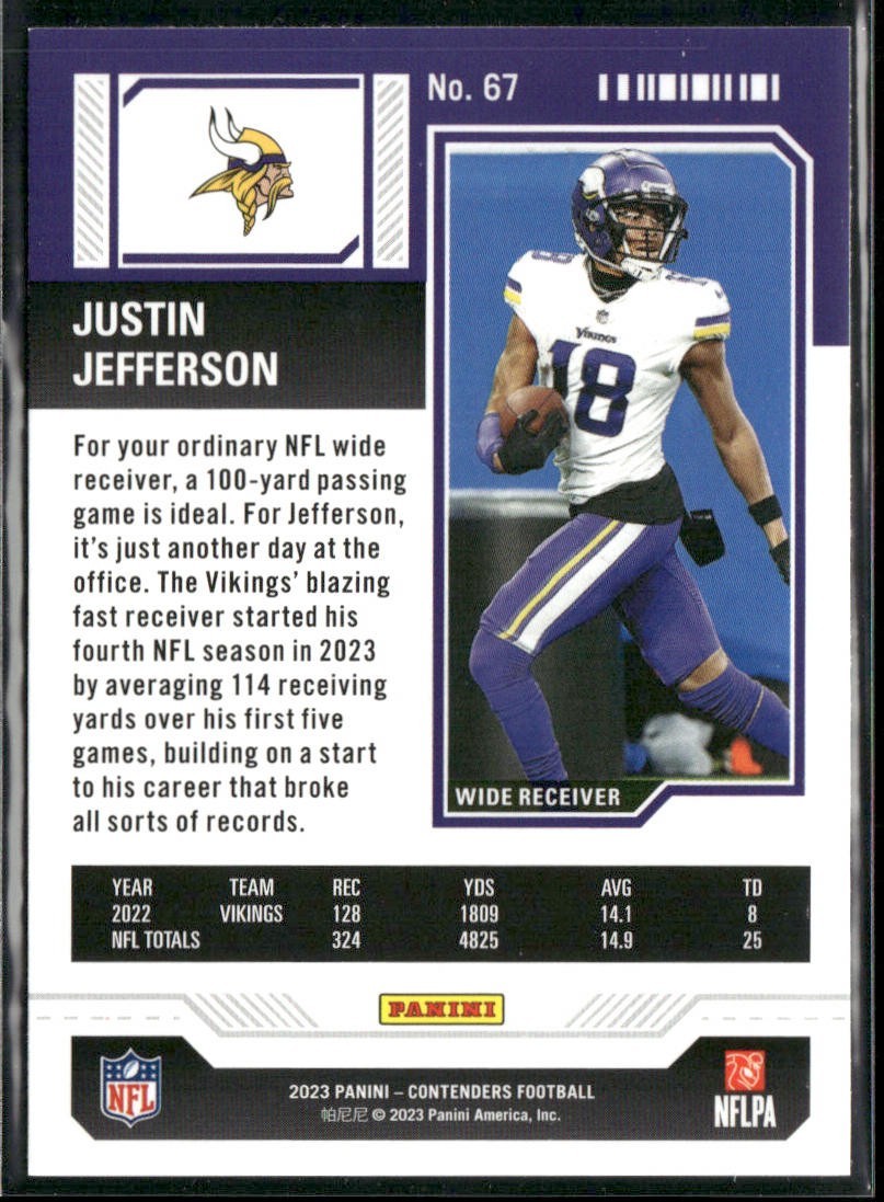 Justin Jefferson Player Lot Bundle 10 Different Football Cards JJ003 Vikings back