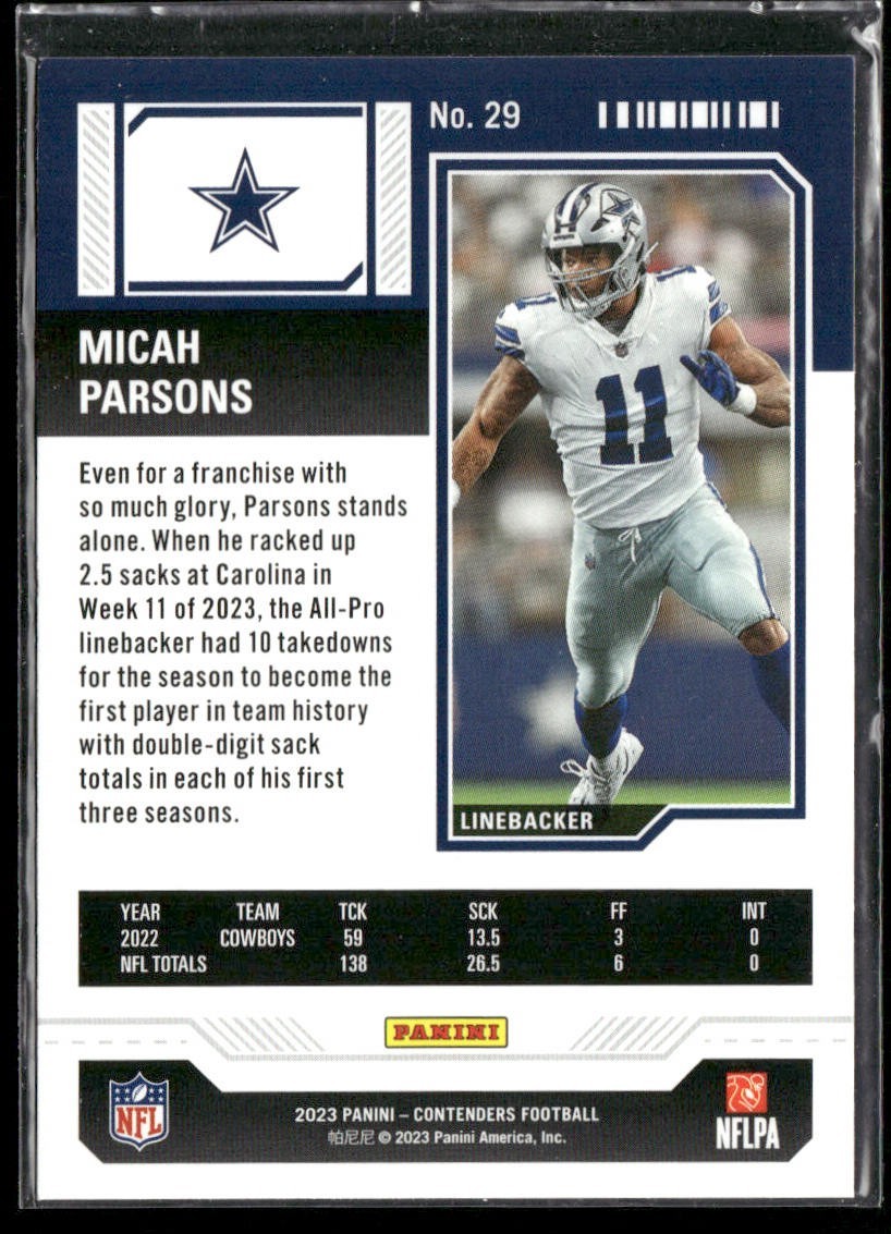 Micah Parsons Player Lot Bundle 10 Different Football Cards MP001 Cowboys back