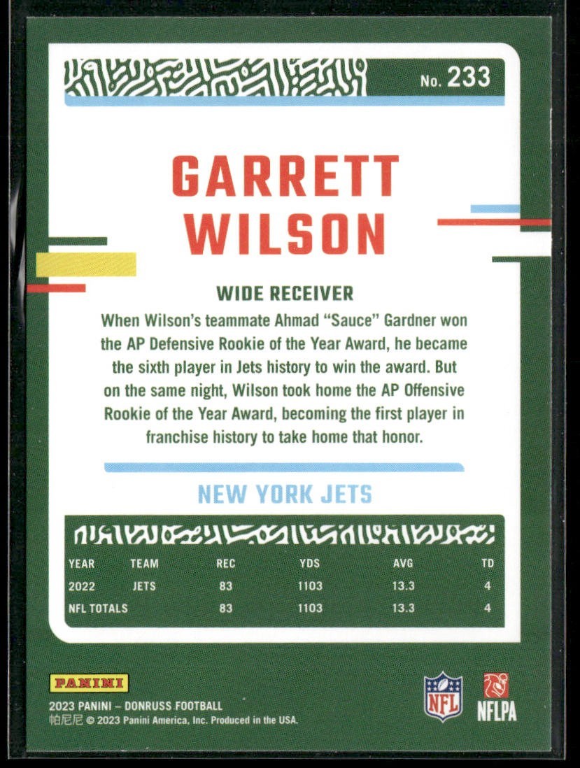 Garrett Wilson Player Lot Bundle 10 Different Football Cards GW001 Jets 1 RC back