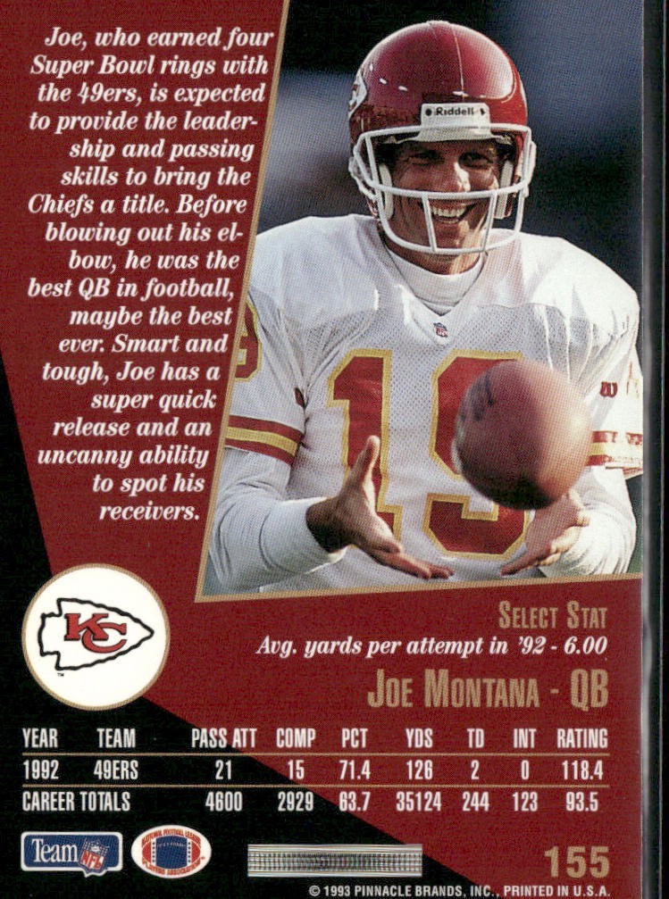 Joe Montana Player Lot Bundle 10 Different Football Cards JM004 49ers Chiefs back