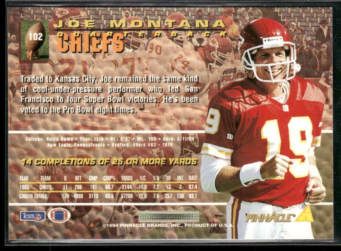 Joe Montana Player Lot Bundle 10 Different Football Cards JM001 49ers Chiefs back