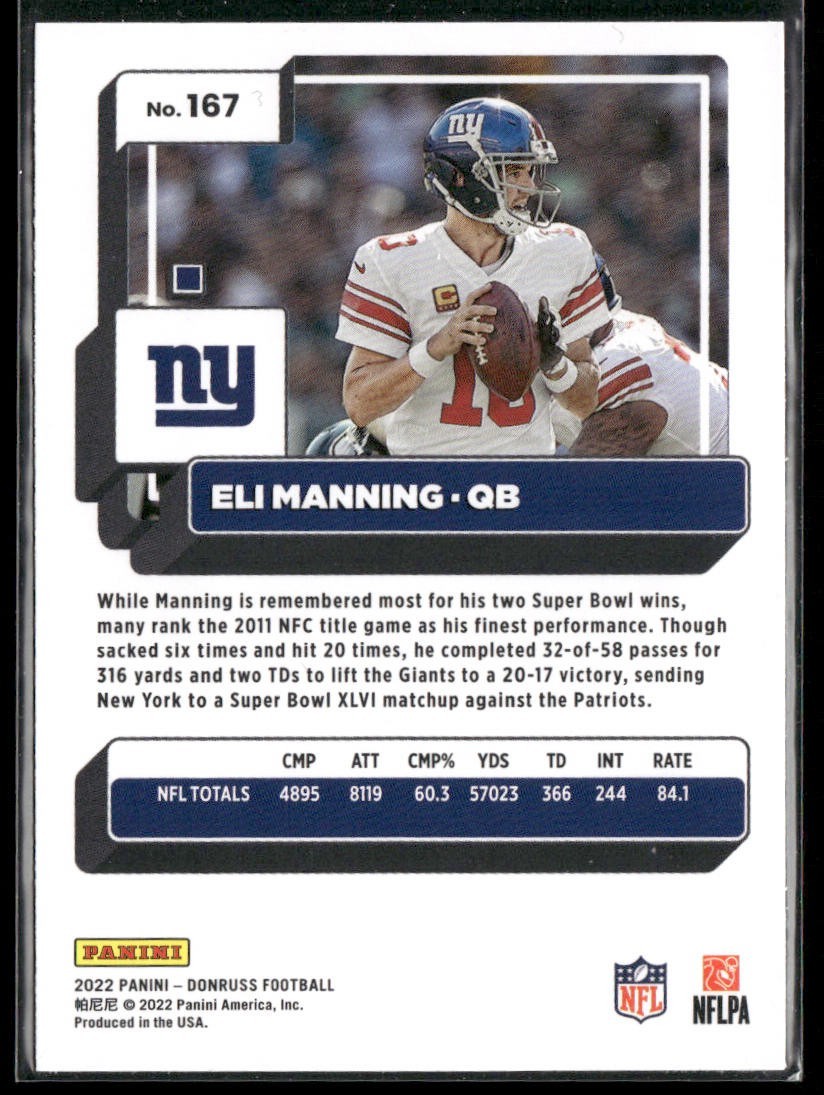Eli Manning Player Lot Bundle 10 Football Cards EM001 Giants back