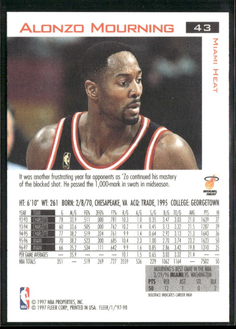 Alonzo Mourning Player Lot Bundle 10 Different Basketball Cards AM001 Heat back