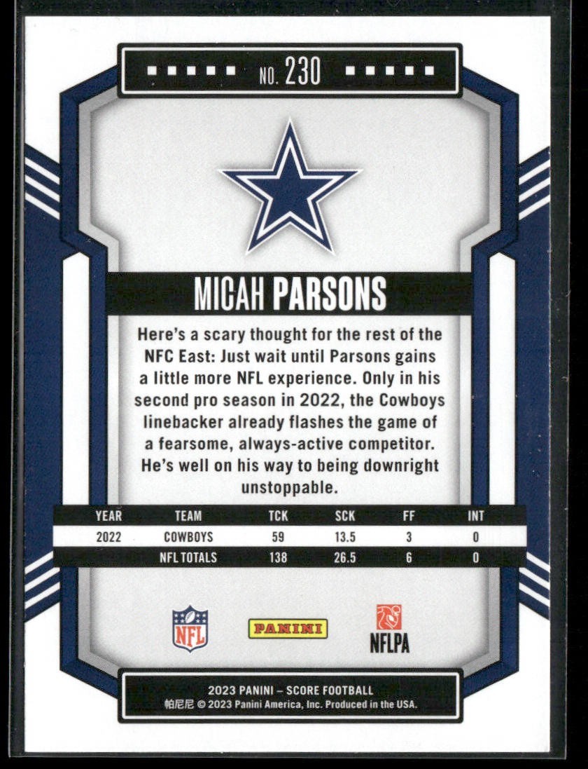 Micah Parsons Player Lot Bundle 10 Different Football Cards MP002 Cowboys 2 RC back