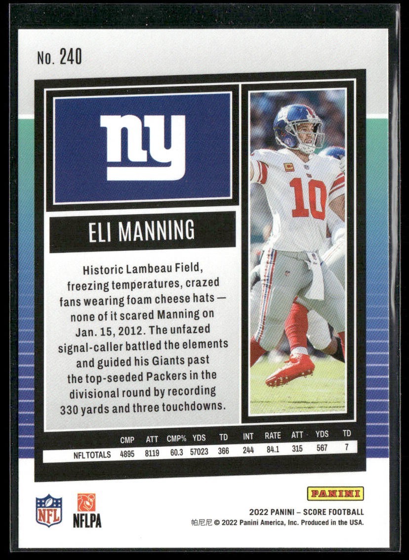 Eli Manning Player Lot Bundle 10 Football Cards EM002 Giants back