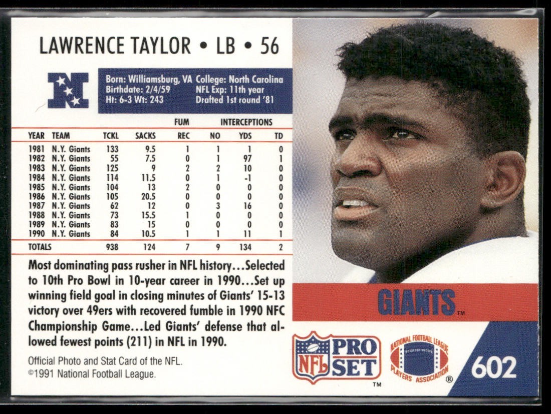 Lawrence Taylor Player Lot Bundle 10 Different Football Cards LT001 Giants back