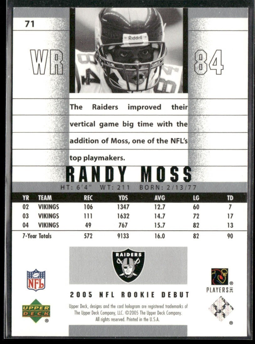 Randy Moss Player Lot Bundle 10 Different Football Cards RM002 Vikings Raiders back