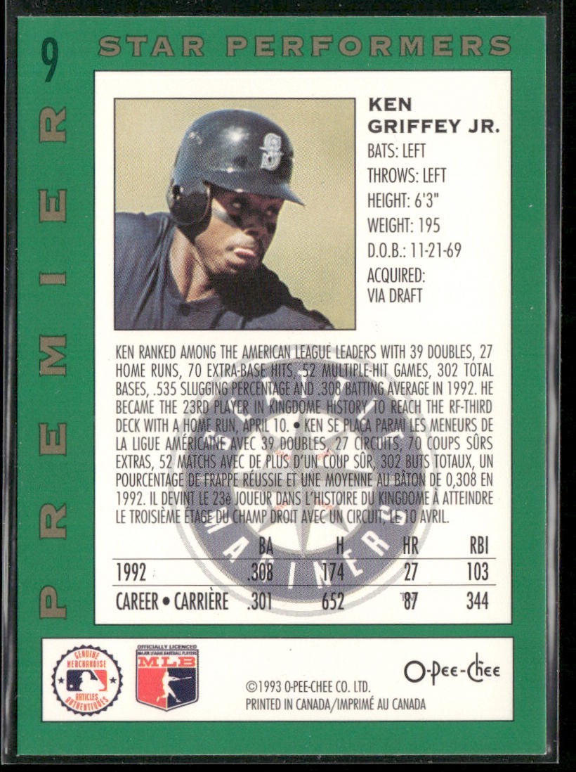 Ken Griffey Jr. Player Lot Bundle 10 Different Baseball Cards KGJ002 Mariners back