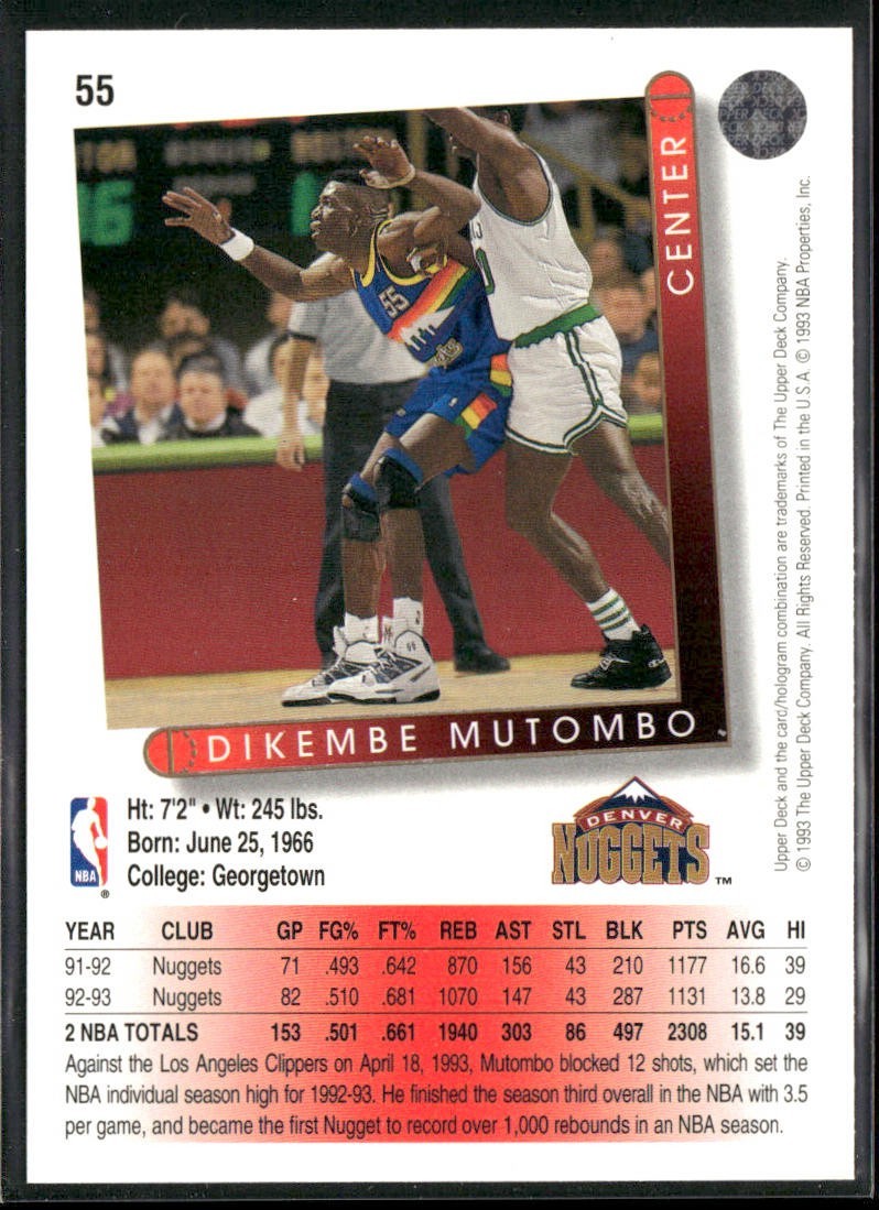 Dikembe Mutombo Player Lot Bundle 10 Basketball Cards DM005 Nuggets Hawks back