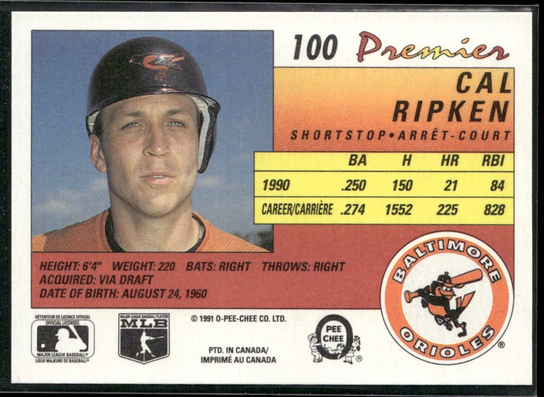 Cal Ripken Jr. Player Lot Bundle 10 Different Baseball Cards CRJ002 Orioles back