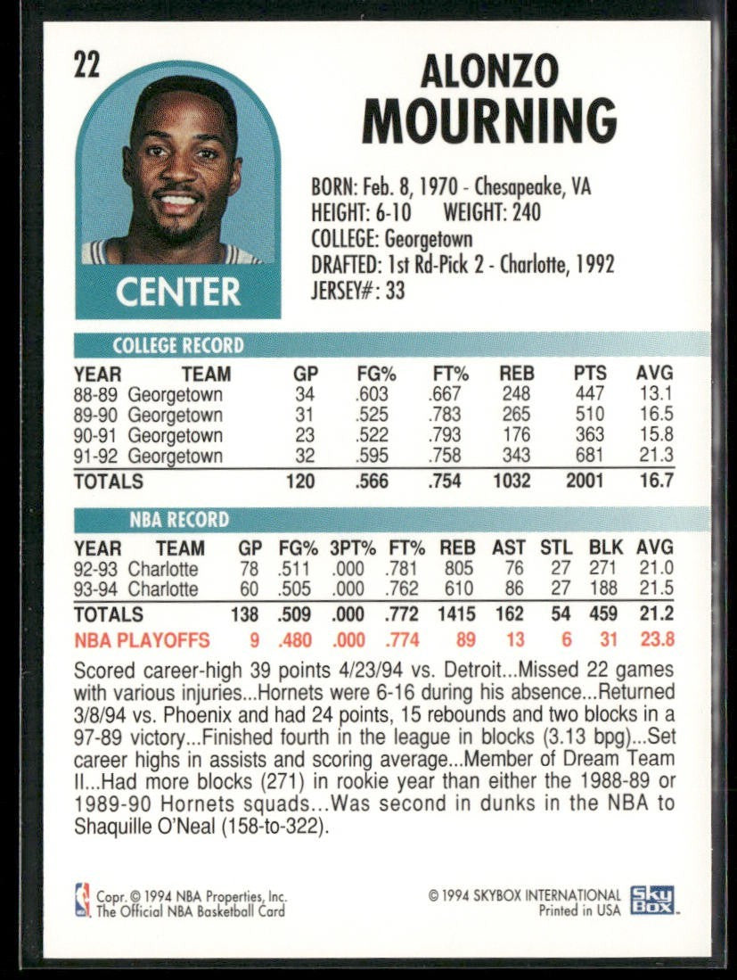 Alonzo Mourning Player Lot Bundle 10 Different Basketball Cards AM003 Heat back