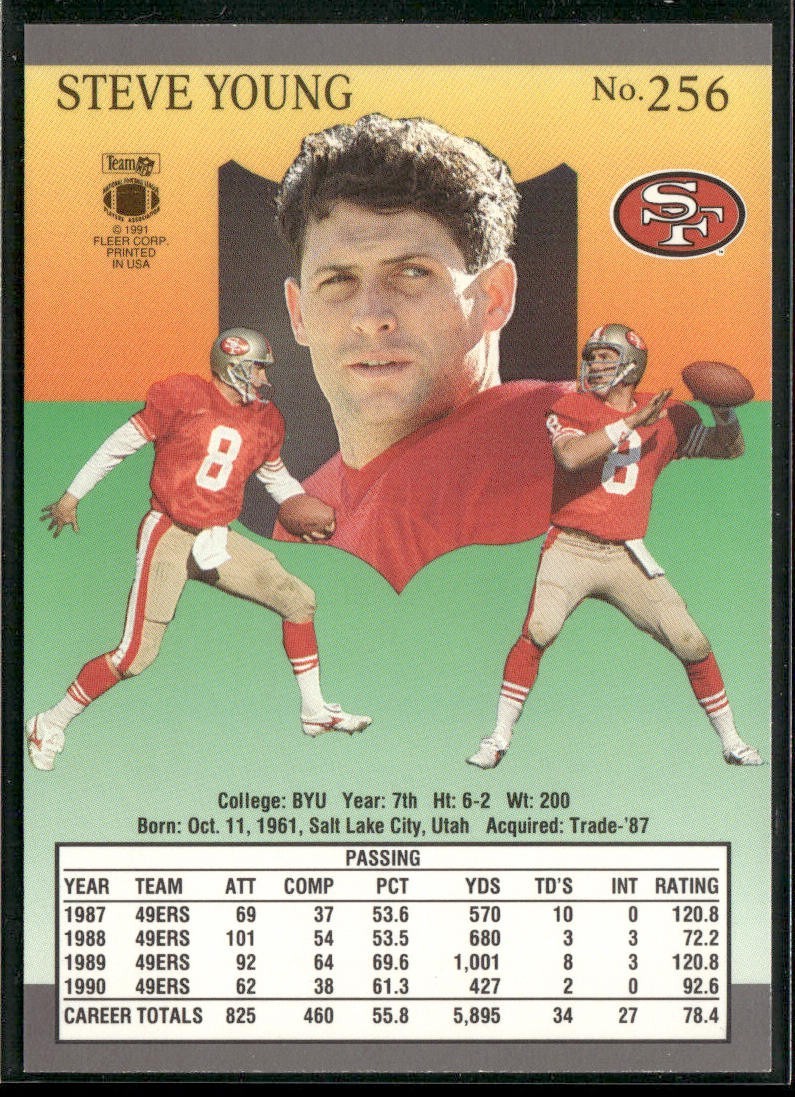 Steve Young Player Lot Bundle 10 Different Football Cards SY006 49ers back