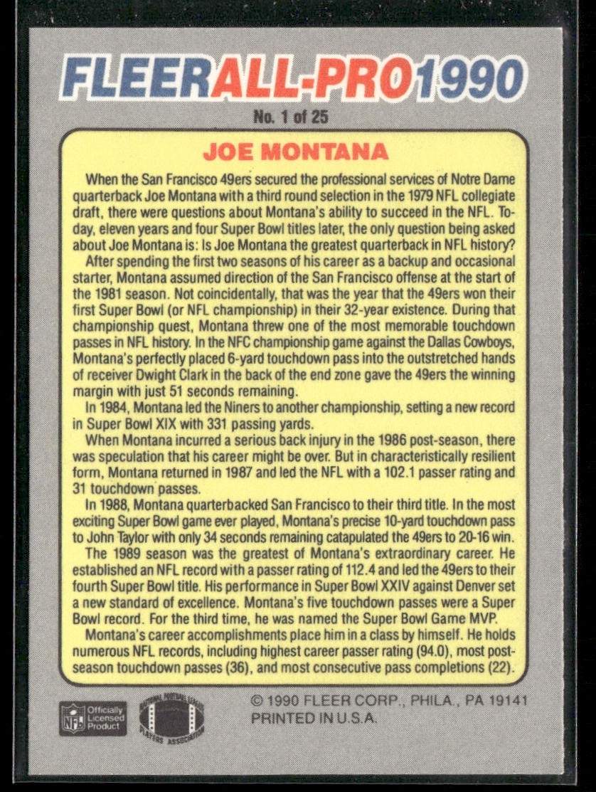 Joe Montana Player Lot Bundle 10 Different Football Cards JM005 49ers Chiefs back