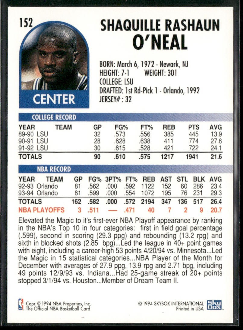 Shaquille O'Neal Player Lot Bundle 10 Basketball Cards SON001 Orlando Magic back