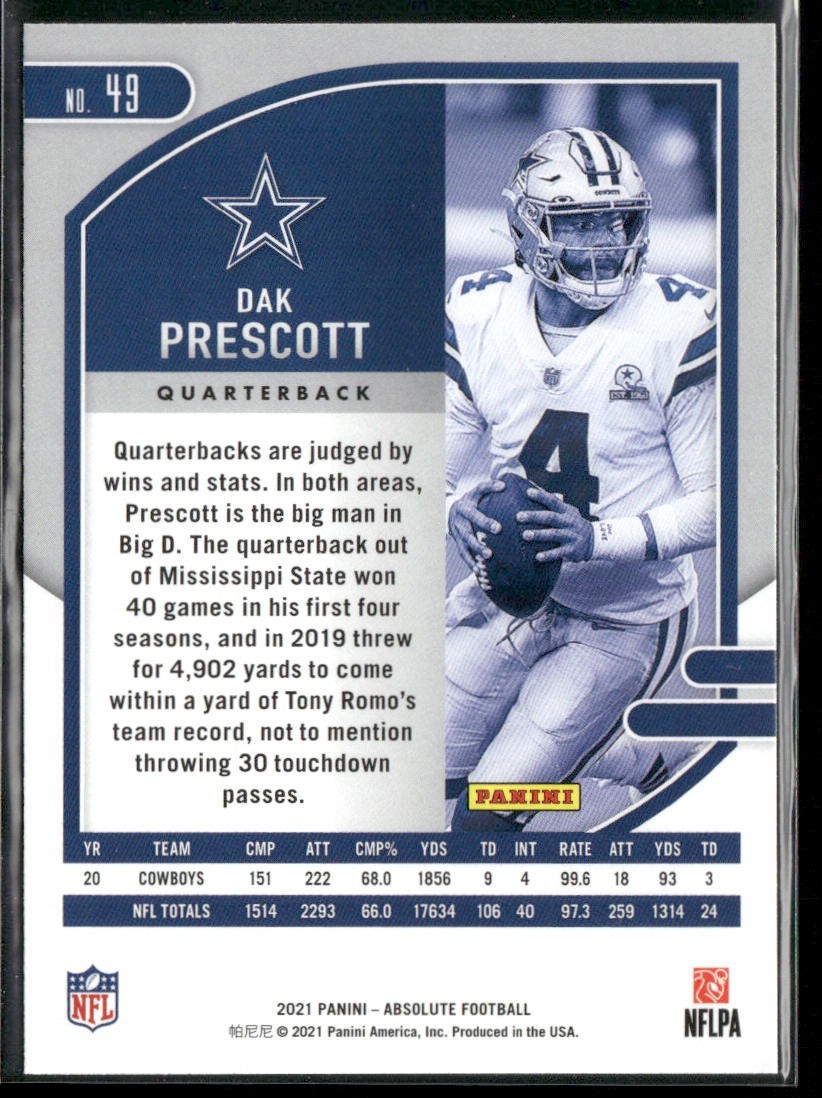 Dak Prescott Player Lot Bundle 10 Different Football Cards DP001 Cowboys back
