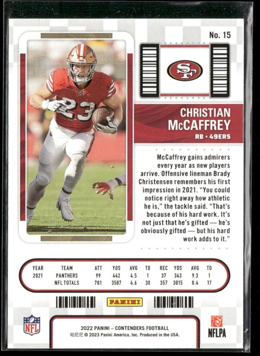 Christian McCaffrey Player Lot Bundle 10 Different Football Cards CM003 back