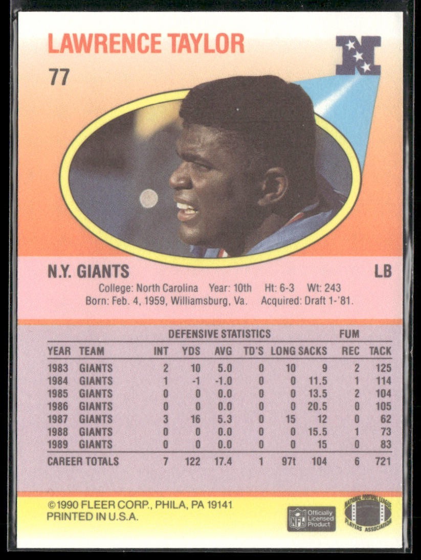 Lawrence Taylor Player Lot Bundle 10 Different Football Cards LT002 Giants back