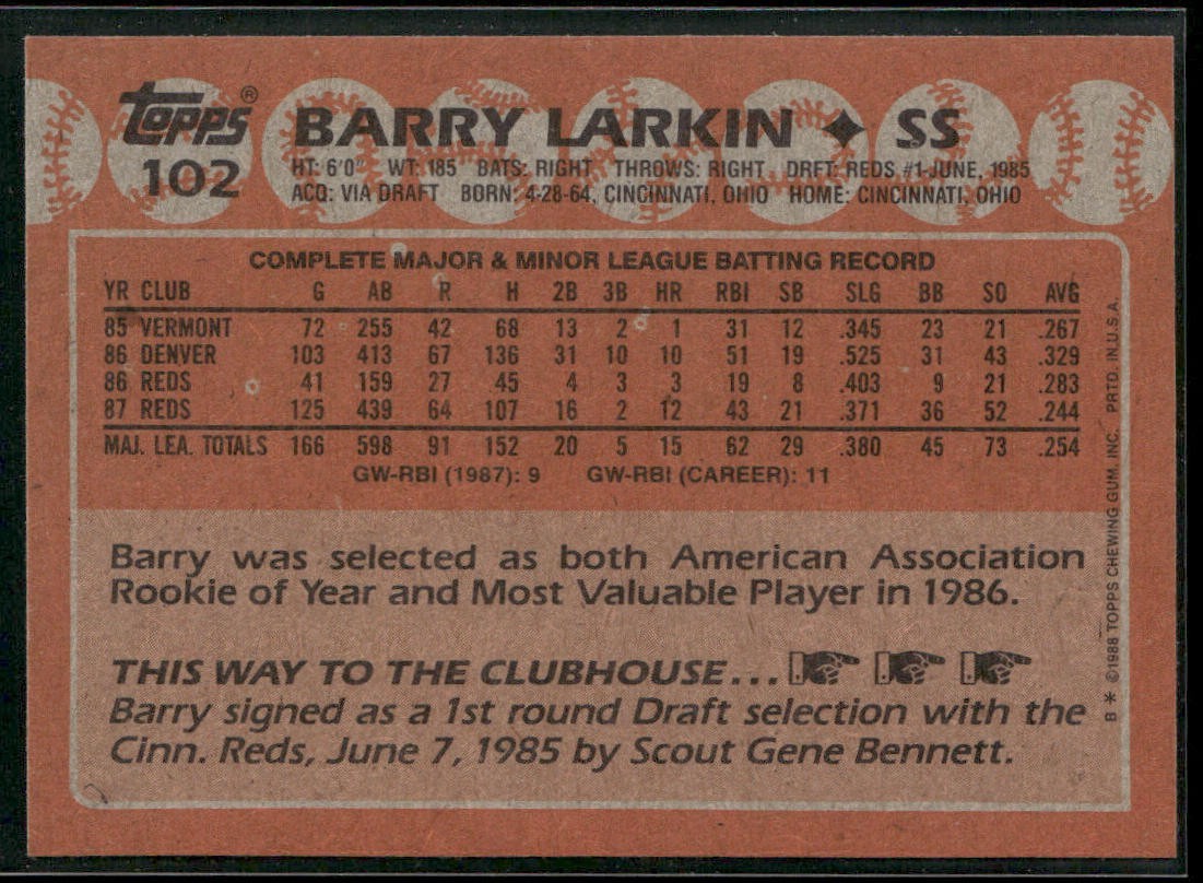 Barry Larkin Player Lot Bundle 10 Different Baseball Cards BL002 Reds back
