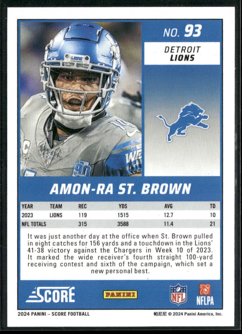 Amon-Ra St. Brown Player Lot Bundle 10 Different Football Cards ASB001 Lions 2RC back