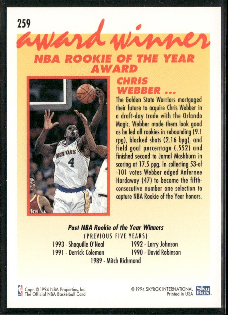Chris Webber Player Lot Bundle 10 Basketball Cards CW003 Warriors 1 RC back