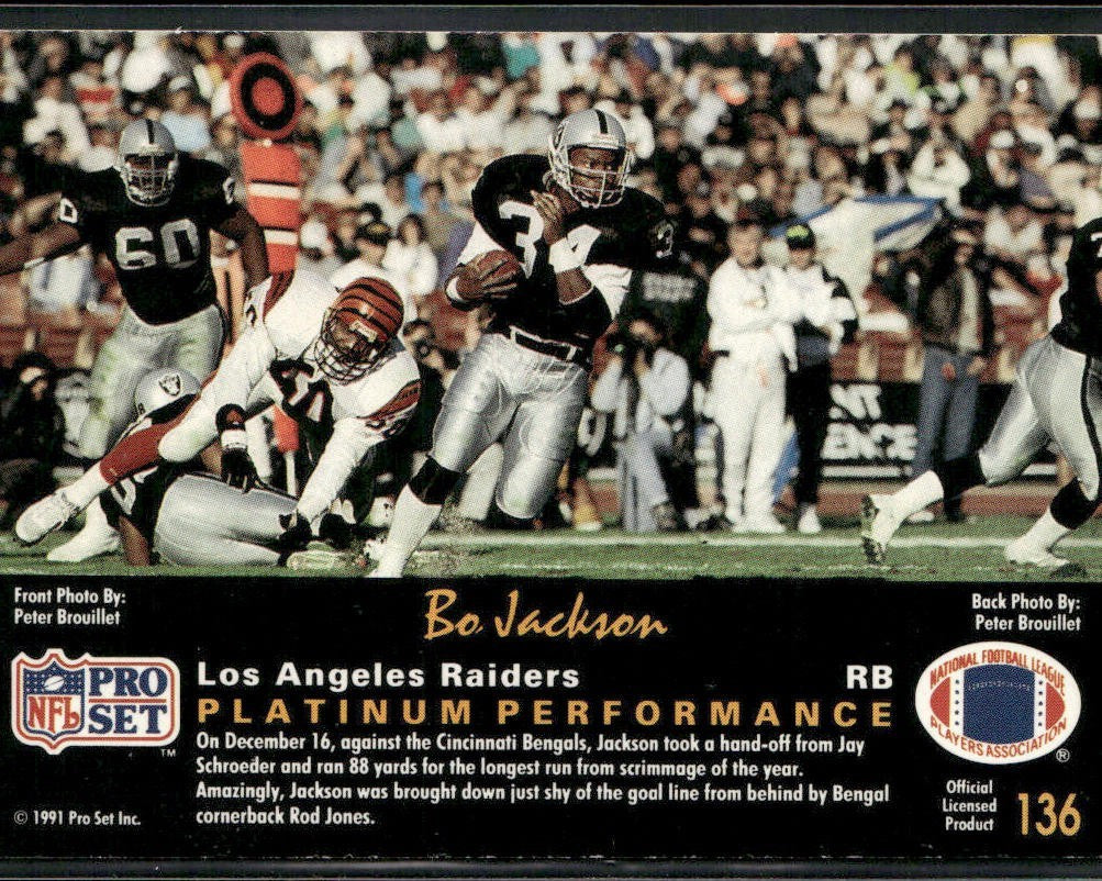Bo Jackson Player Lot Bundle 10 Different Football Cards BOJ002 Raiders back