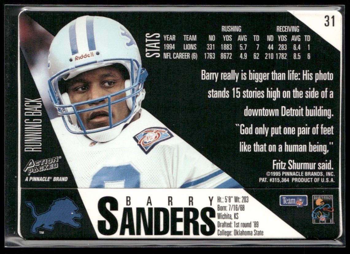 Barry Sanders Player Lot Bundle 10 Different Football Cards BS009 Lions back