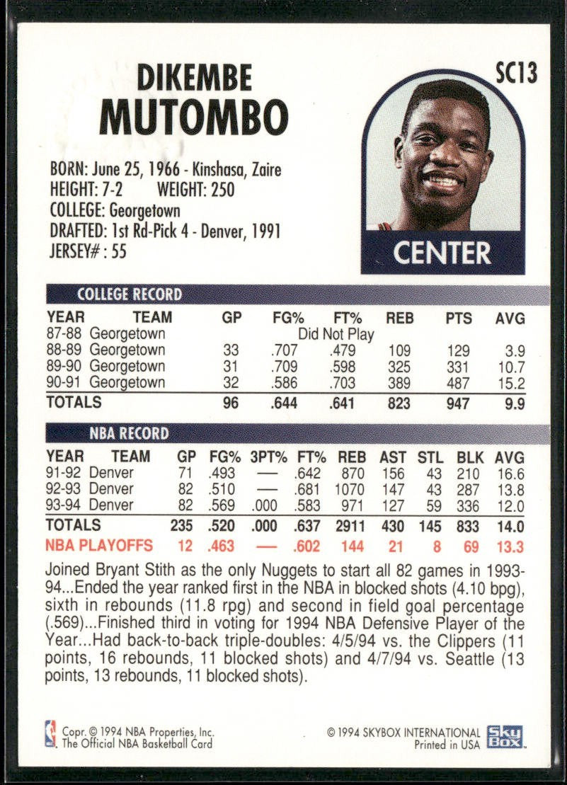 Dikembe Mutombo Player Lot Bundle 10 Basketball Cards DM005 Nuggets Hawks back