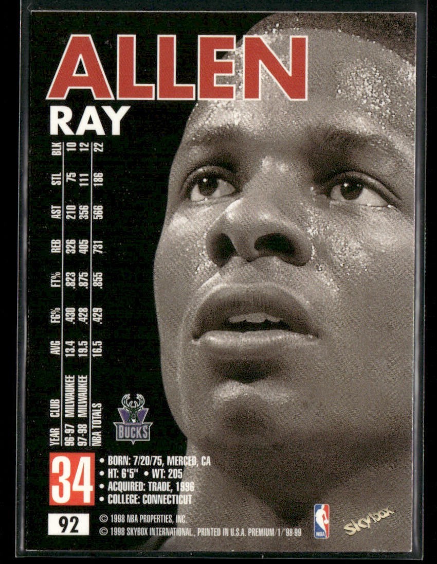 Ray Allen Player Lot Bundle 10 Basketball Cards RA001 Bucks back