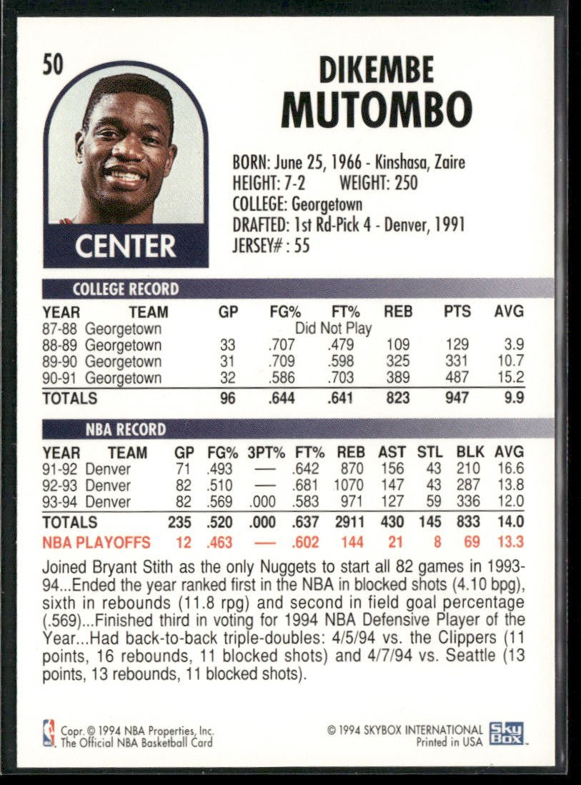 Dikembe Mutombo Player Lot Bundle 10 Basketball Cards DM001 1 RC back