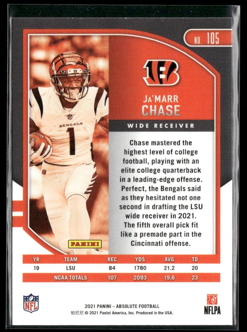 Ja'Marr Chase Player Lot Bundle 10 Different Football Cards JC004 Bengals 4 RC back