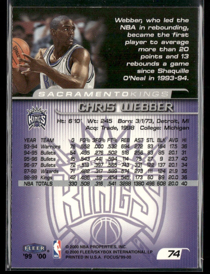 Chris Webber Player Lot Bundle 10 Basketball Cards CW003 Warriors 1 RC back